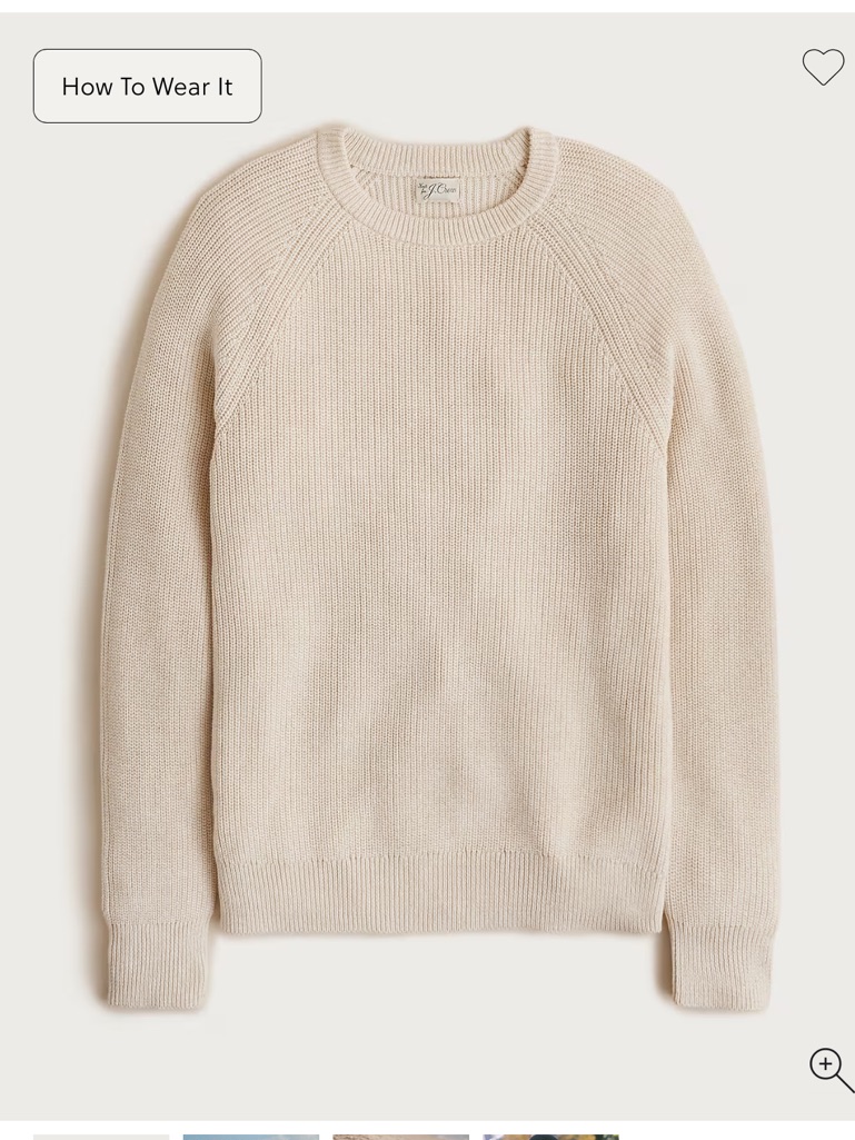 J. Crew Men’s Heritage Cotton Ribbed Sweater Cg326 Xl Natural Cream
